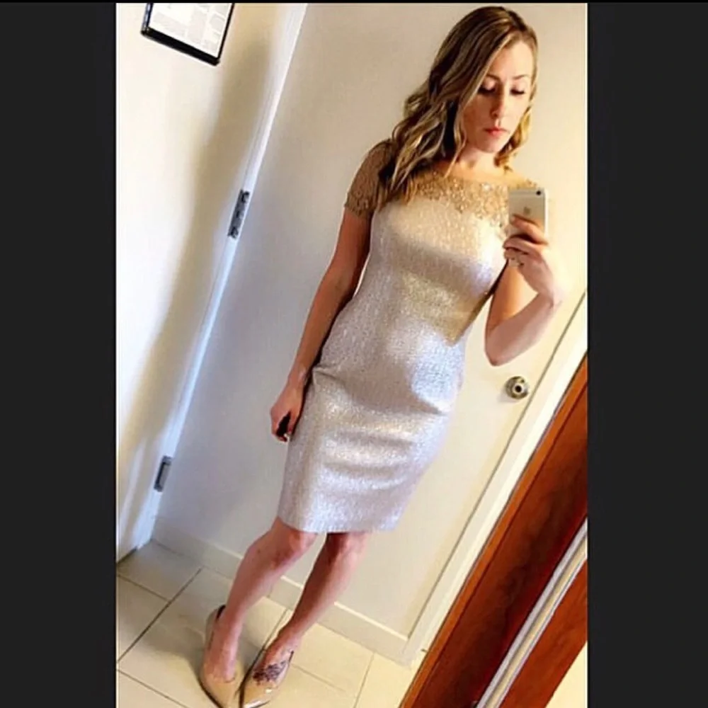 KAY UNGER MET JACQUARD COCKTAIL LACE EMBELLISHED DRESS // SIZE 2 - Picture 2 of 11